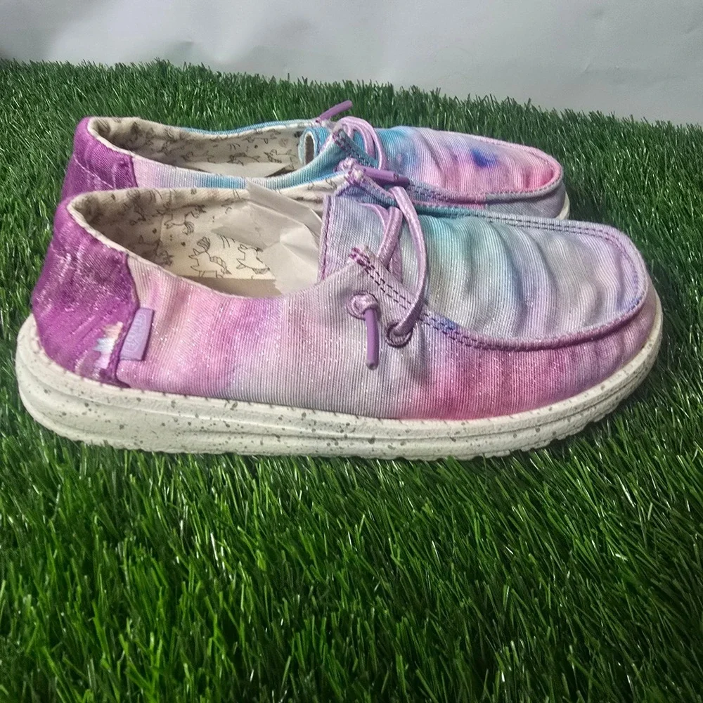 Hey Dude Size Y1 Multi Wendy Youth Dreamer Kids Unicorn Tie Dye Loafers